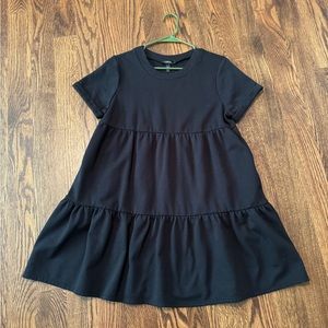 Aqua Black Short Sleeve Tiered Mini Dress